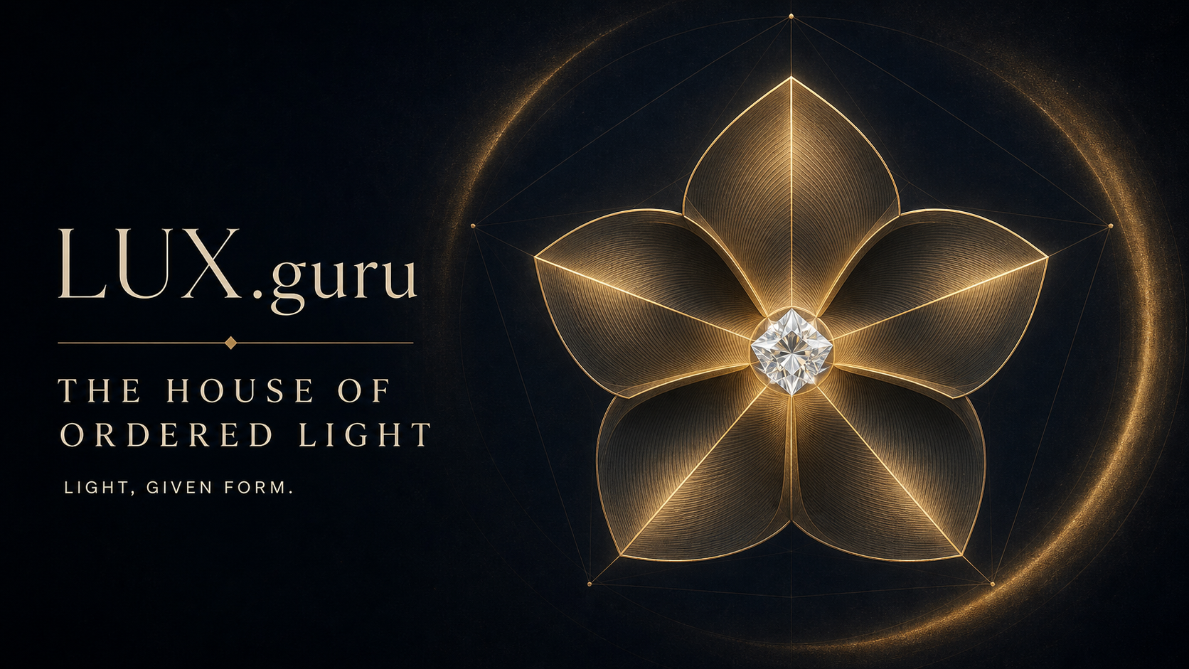 LUX.guru House of Ordered Light plate with gold geometry and a diamond center